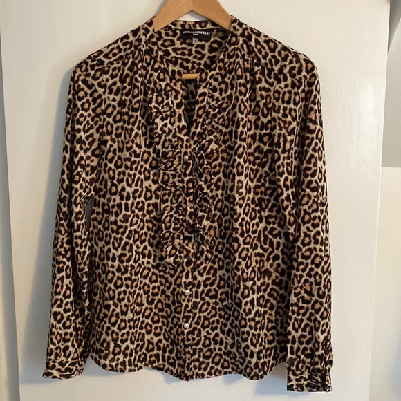 KARL LAGERFELD PARIS Leopard Print Blouse - Picture 1 of 8